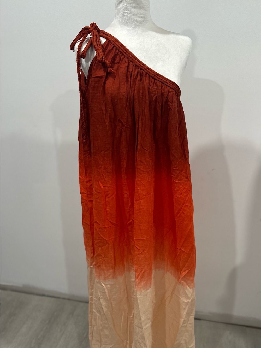 One-Shoulder Ombre Maxi Dress in Rust to Cream